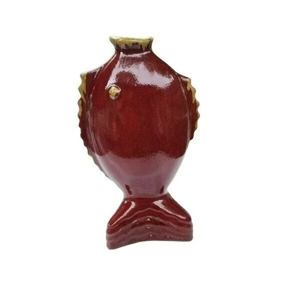 Vintage Pottery Nautical Fish Shaped Vase‎ Terracotta 13.5in Tall